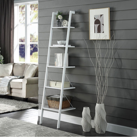 5 Tier White Ladder Shelf 45x45x190cm