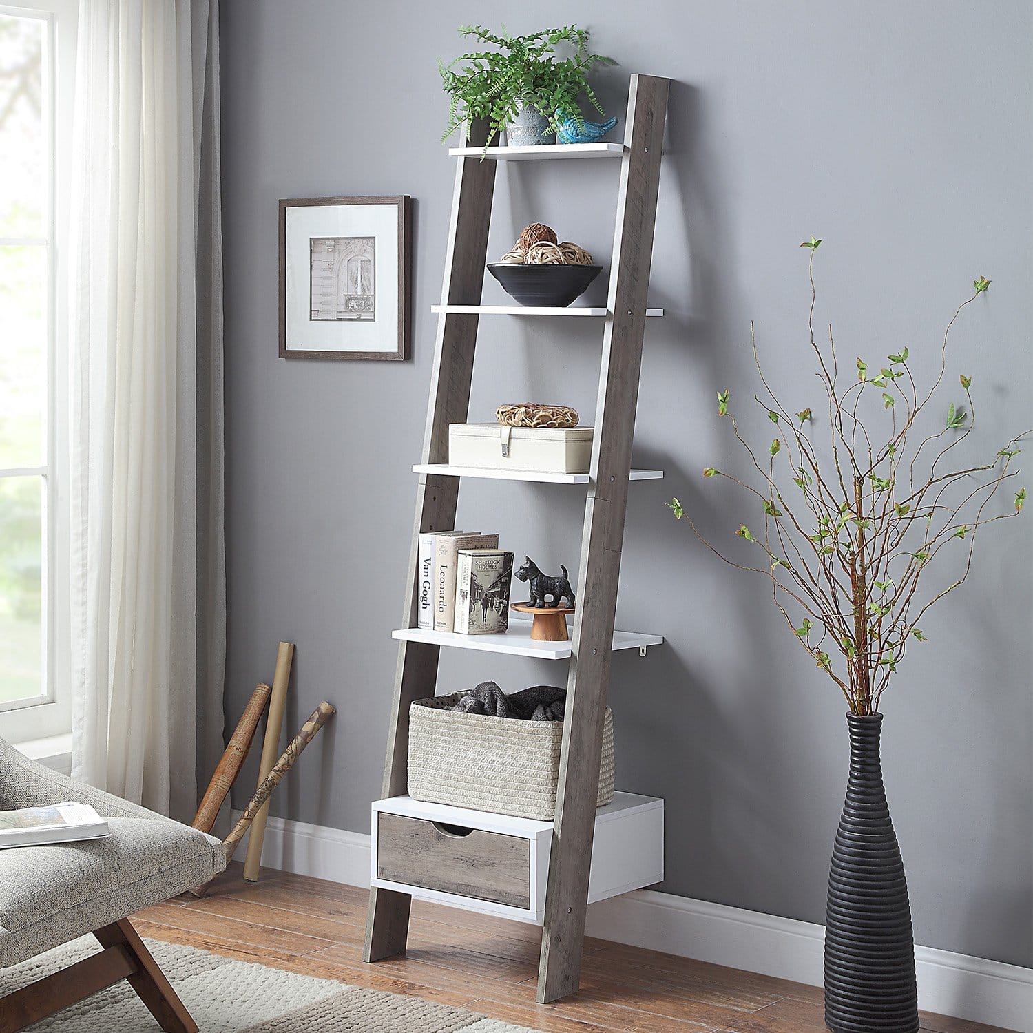 Ladder Shelf 5 Tier White 40x60x180cm