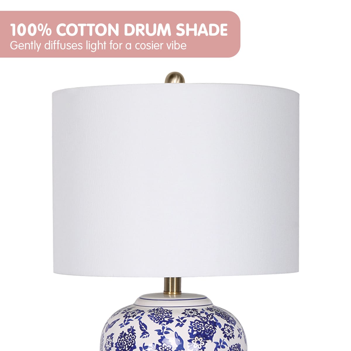 Ceramic Table Lamp White Cotton Shade 35.5x35.5x66cm