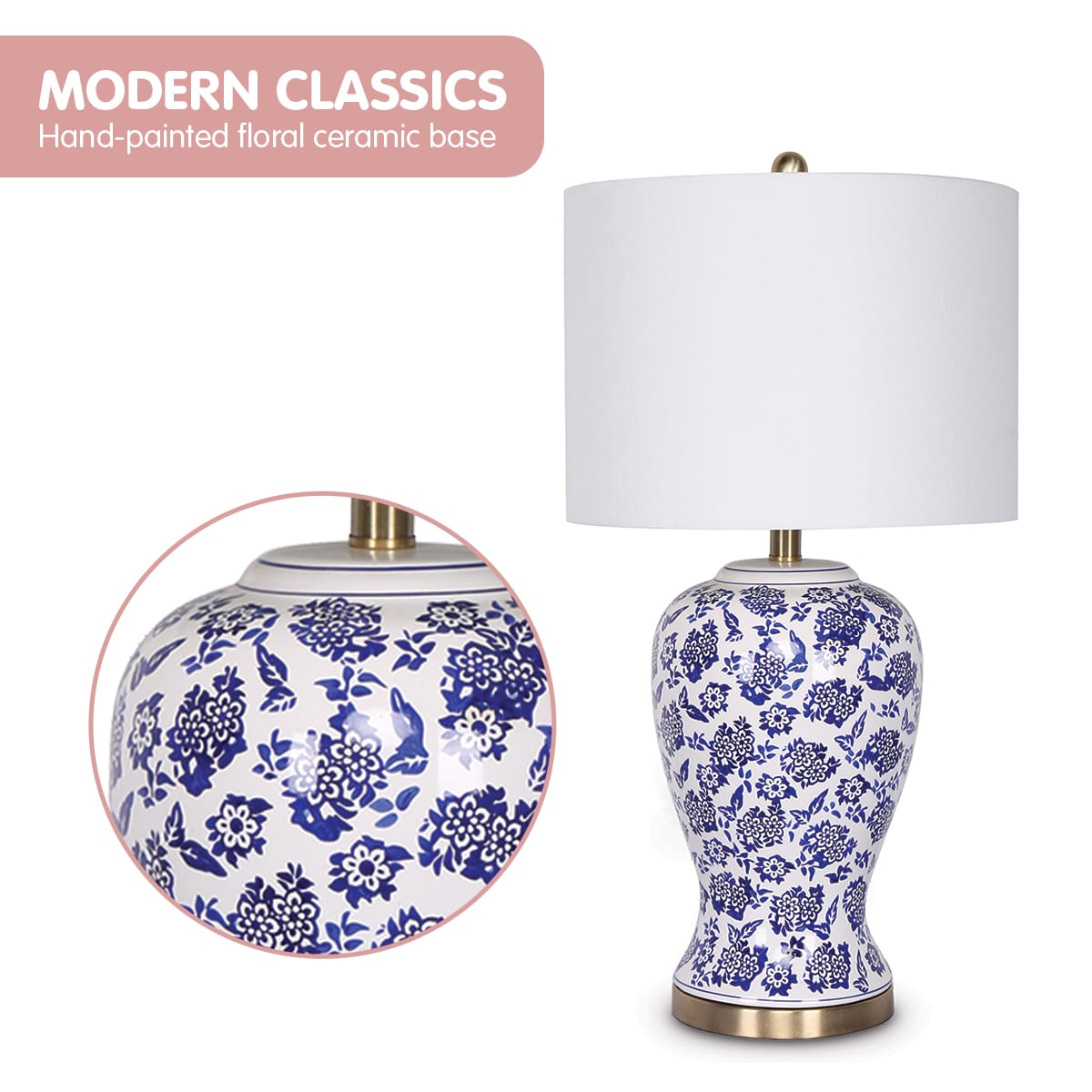 Ceramic Table Lamp White Cotton Shade 35.5x35.5x66cm