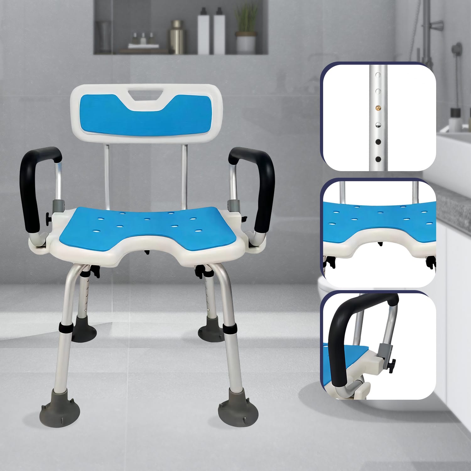 Shower Chair Adjustable Height 47x38x87cm