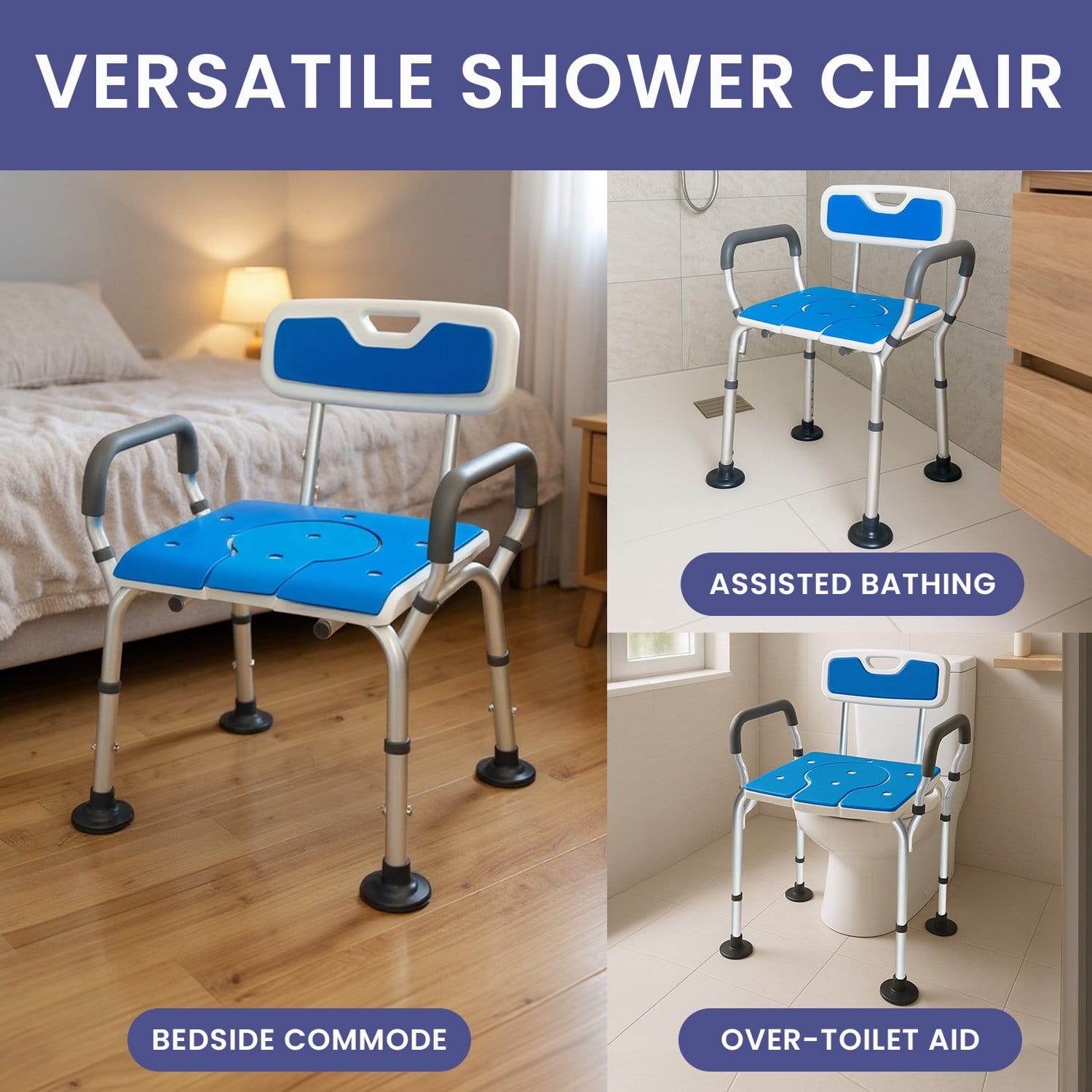 Shower Chair Adjustable Aluminium 58x40x74cm