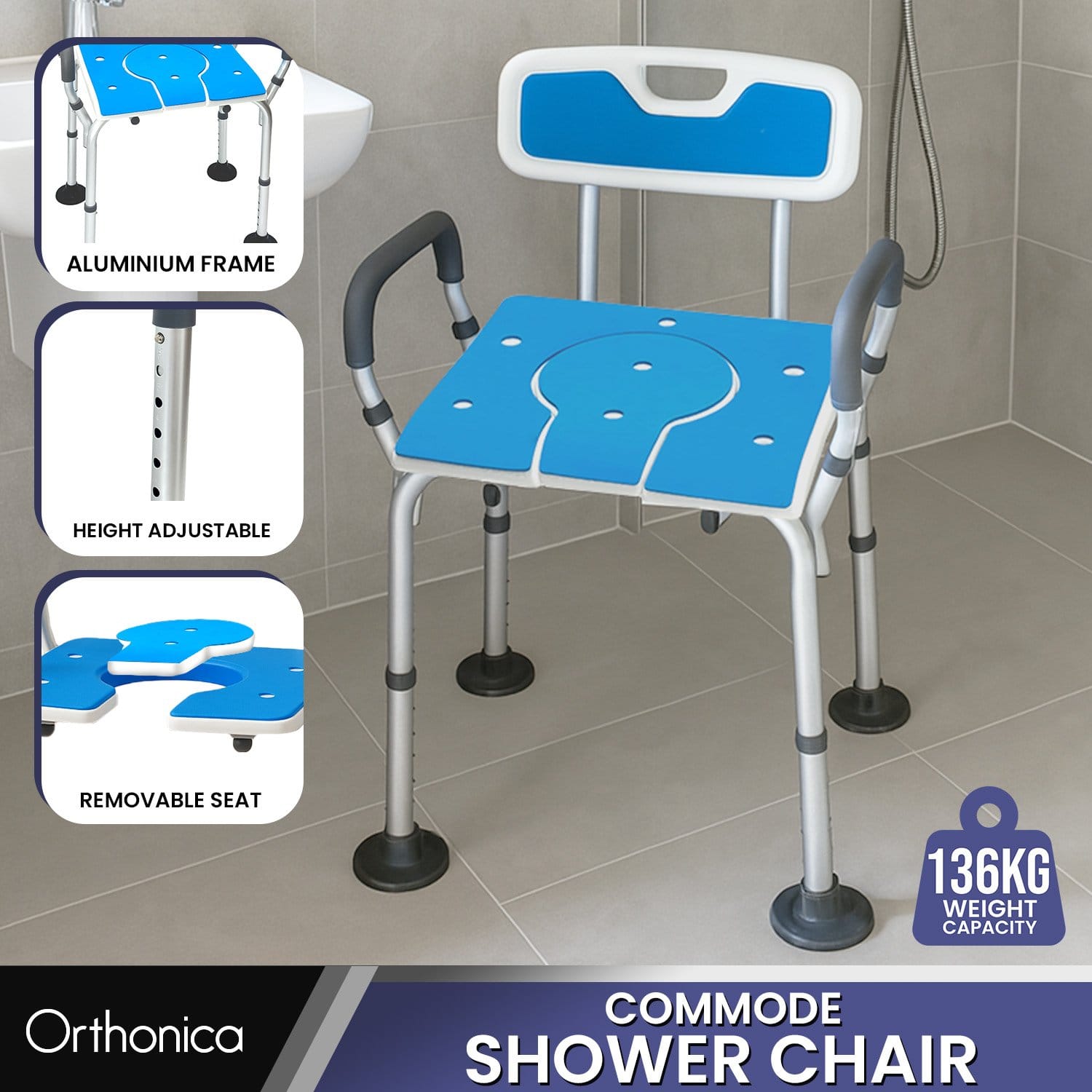 Shower Chair Adjustable Aluminium 58x40x74cm