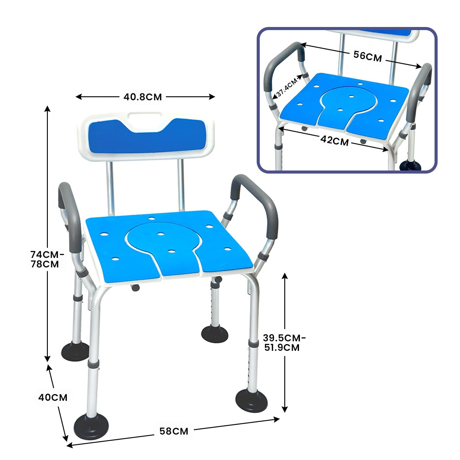 Shower Chair Adjustable Aluminium 58x40x74cm