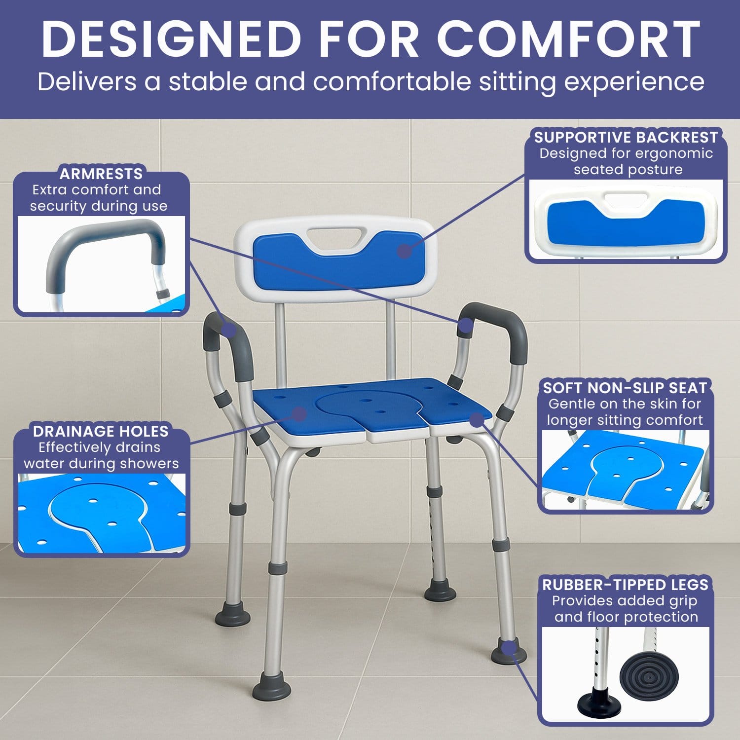 Shower Chair Adjustable Aluminium 58x40x74cm