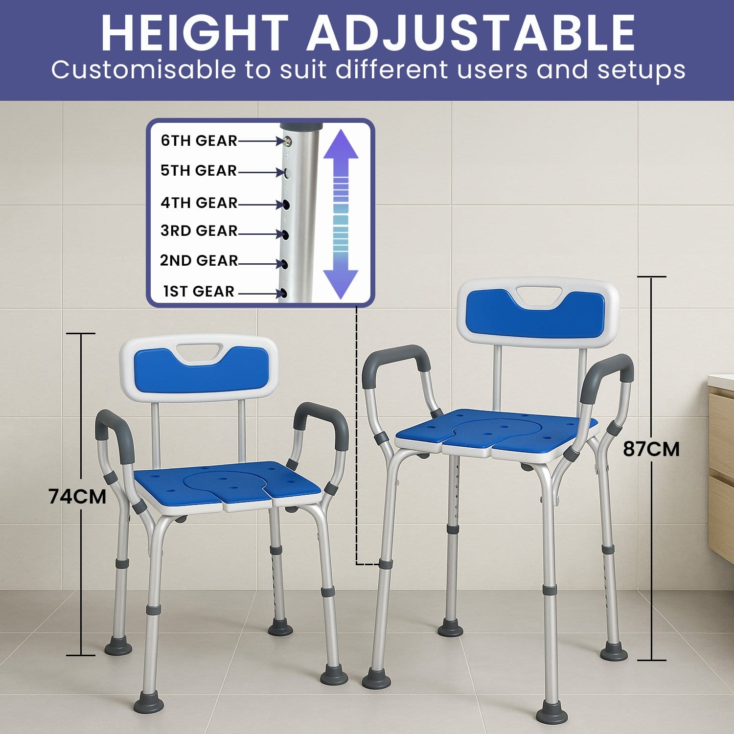 Shower Chair Adjustable Aluminium 58x40x74cm