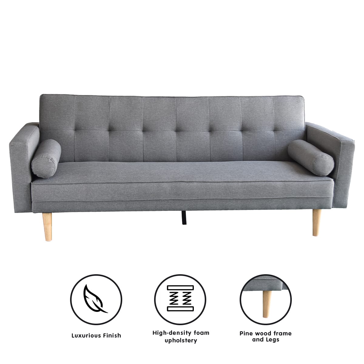 Grey Fabric Sofa Bed Lounge 214x88x83cm