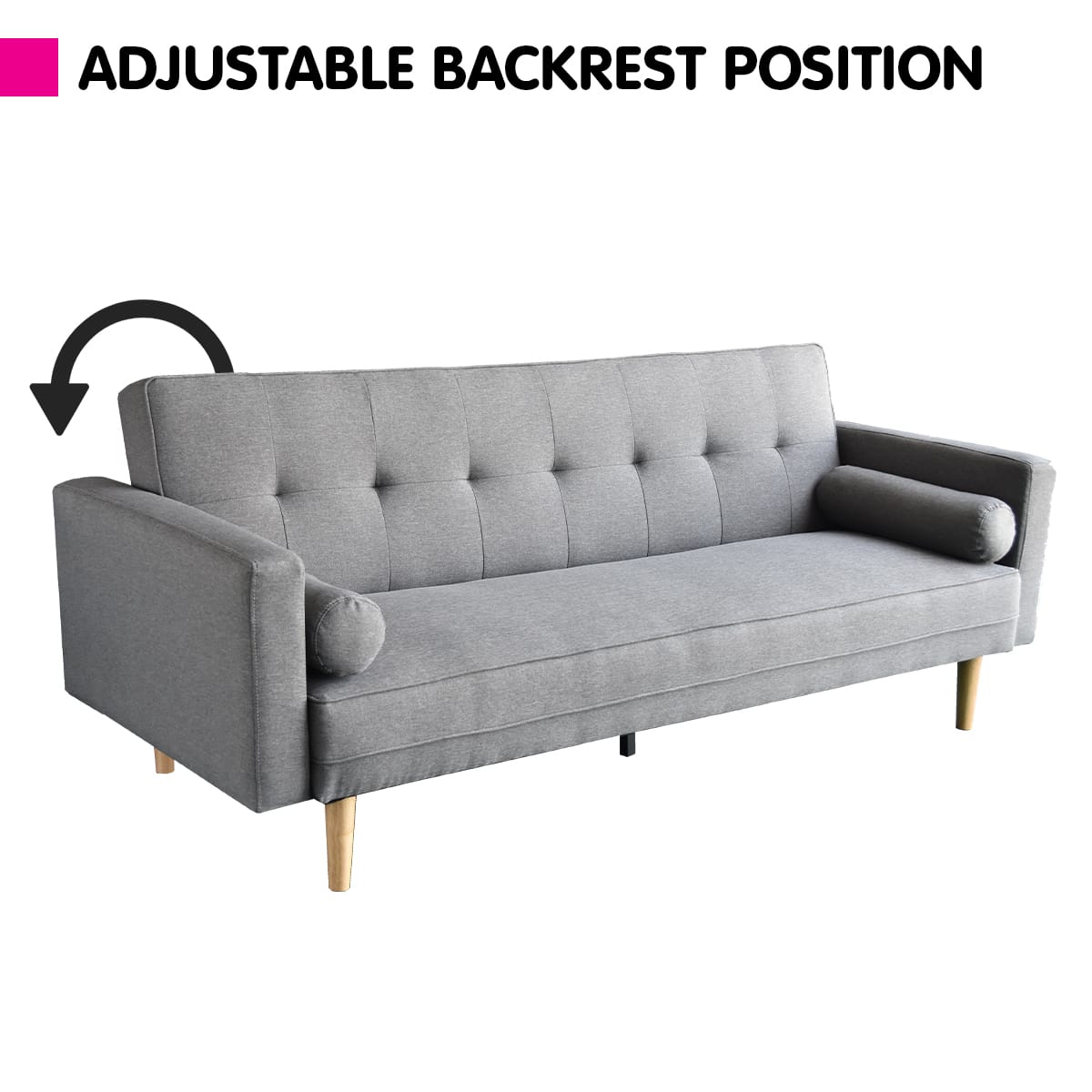Grey Fabric Sofa Bed Lounge 214x88x83cm
