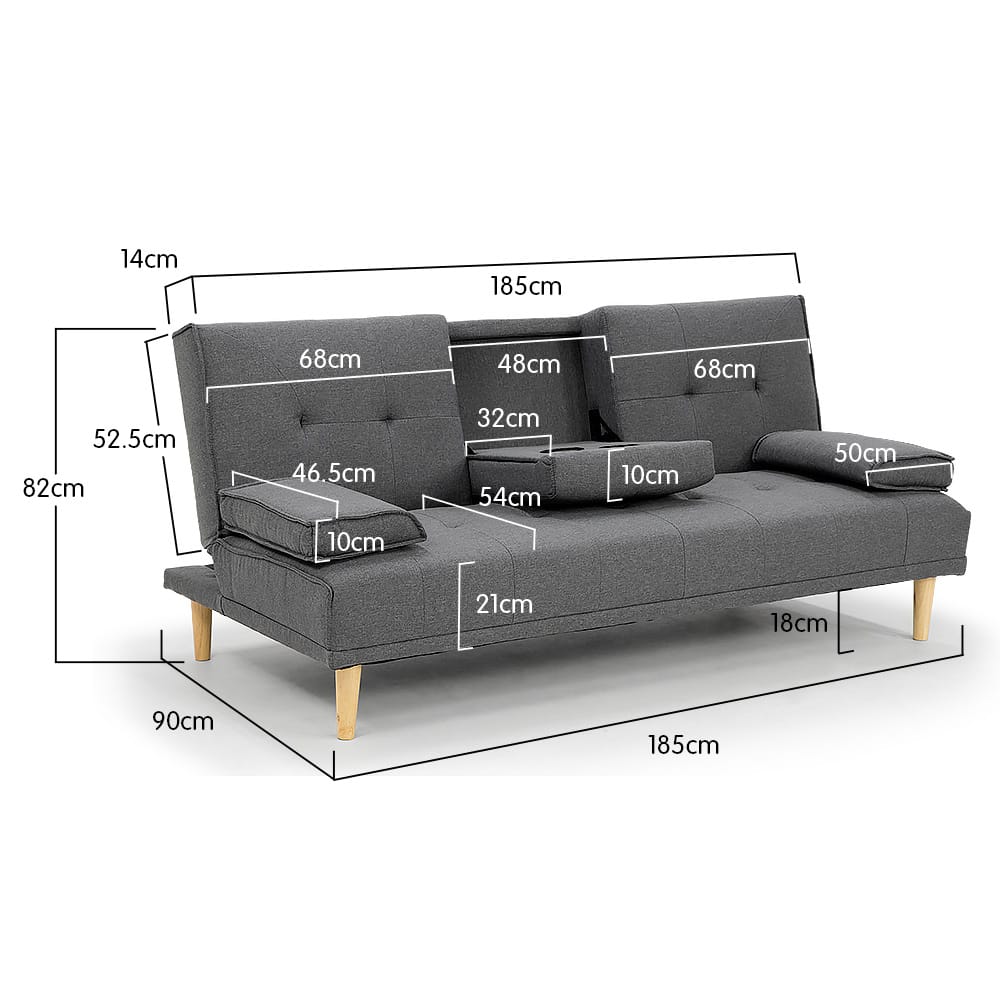 Grey Fabric Sofa Bed Lounge 185x90x82cm