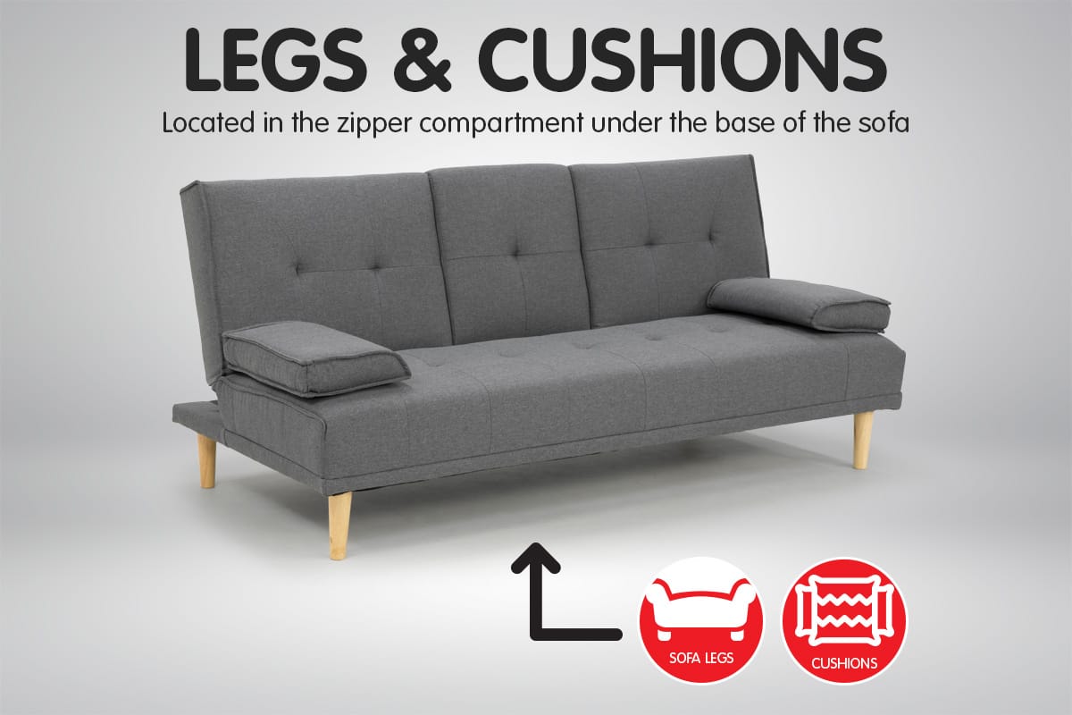 Grey Fabric Sofa Bed Lounge 185x90x82cm