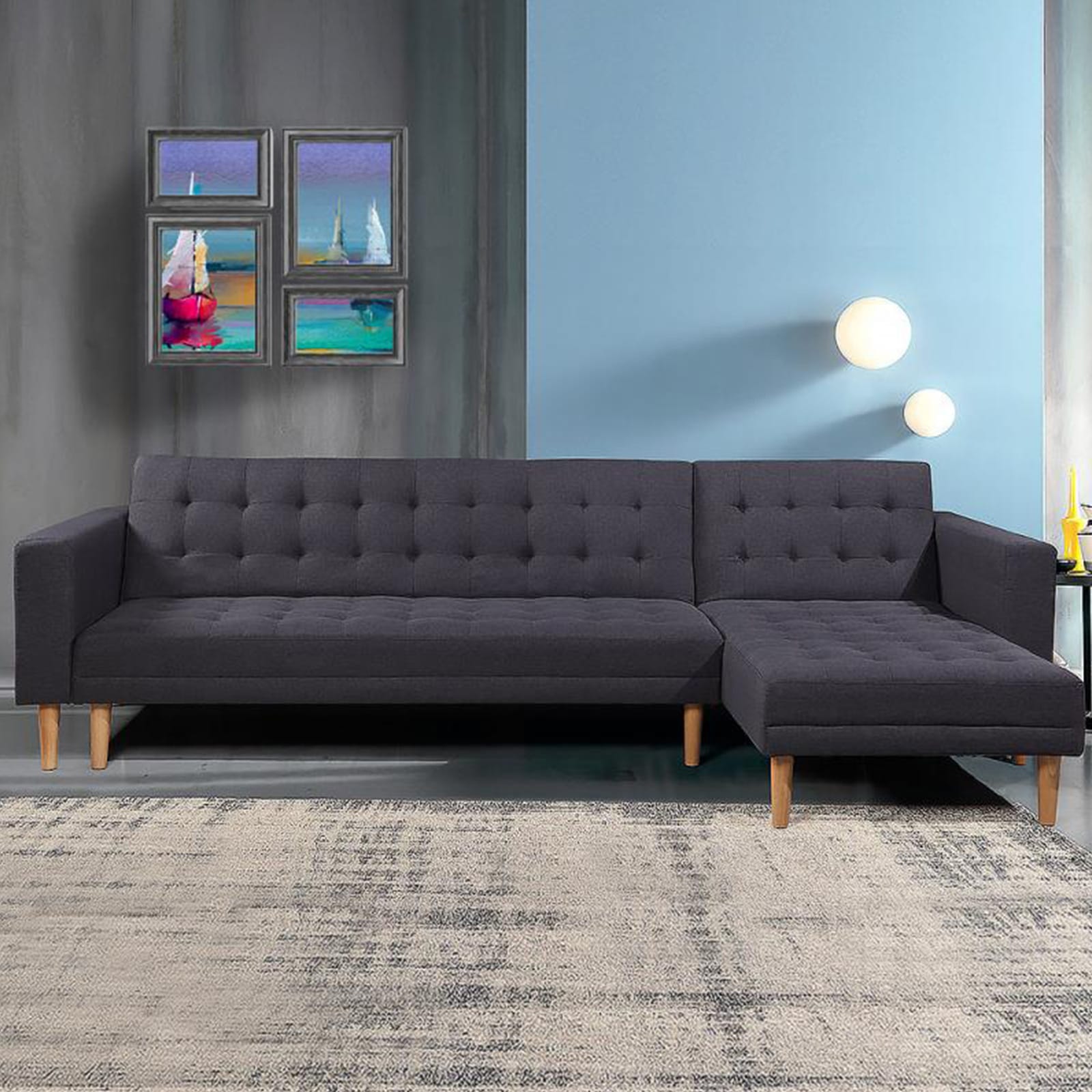 Corner Sofa Bed Dark Grey Fabric 187x95x79cm