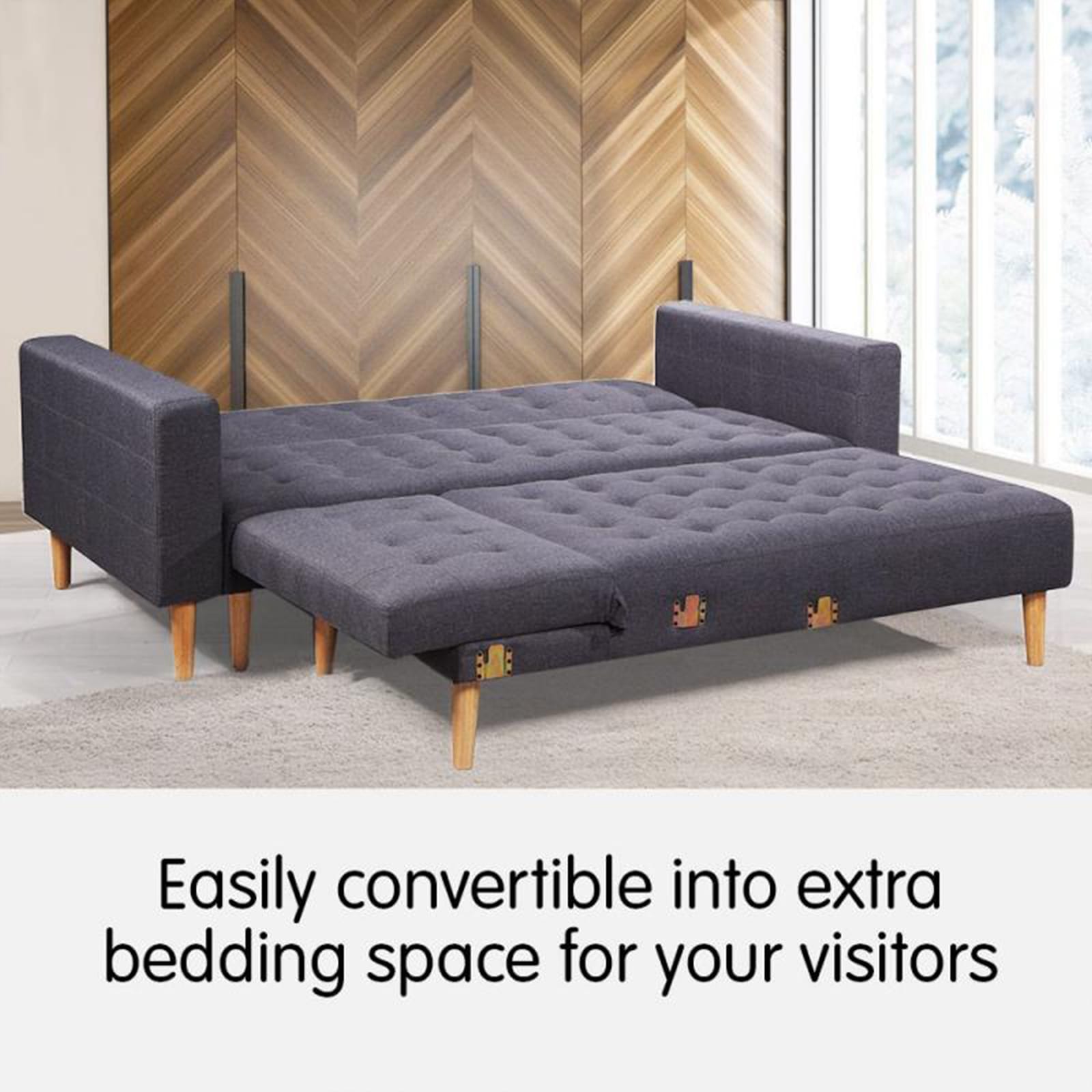 Corner Sofa Bed Dark Grey Fabric 187x95x79cm