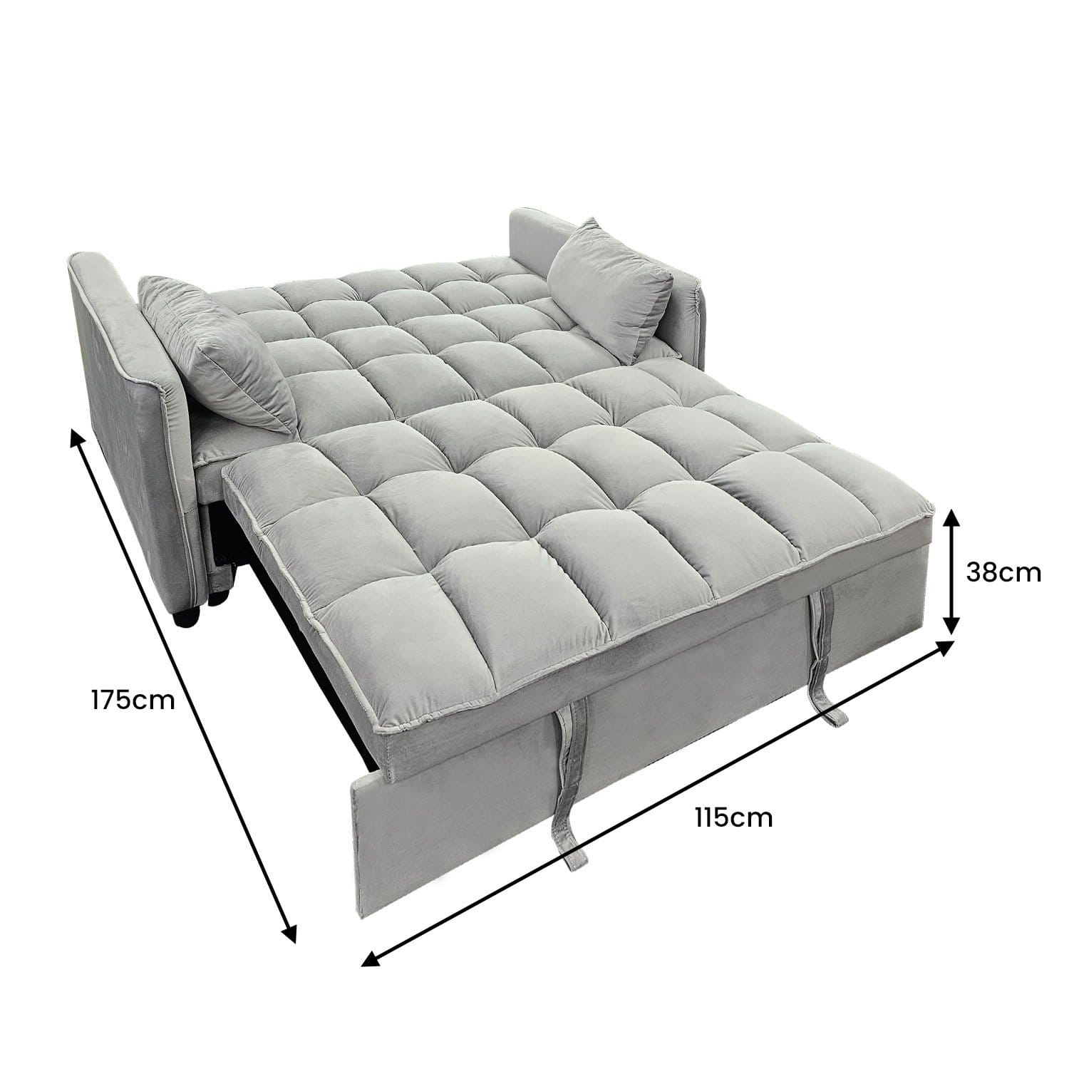 Grey sofa bed 135x95x76cm, in room setting