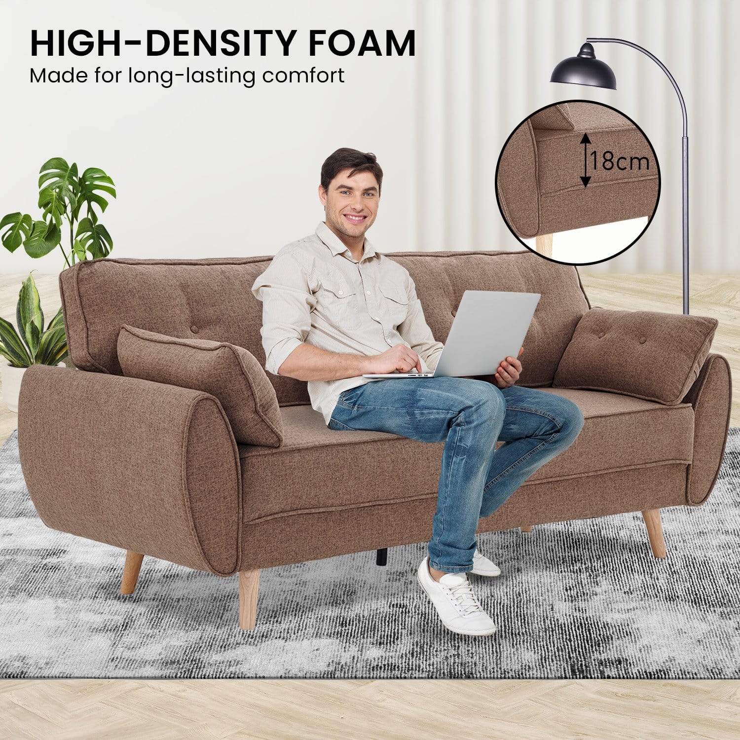 Modular Fabric Sofa Bed Brown