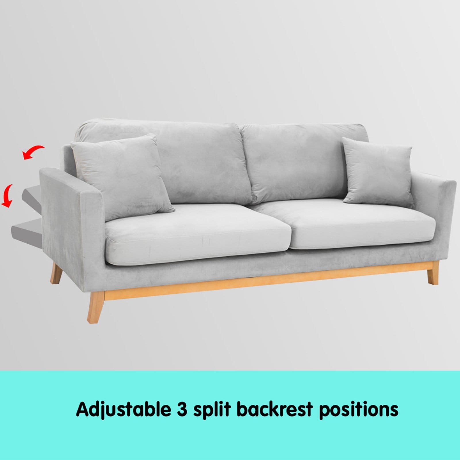 Grey Velvet Sofa Bed 216x92x85cm