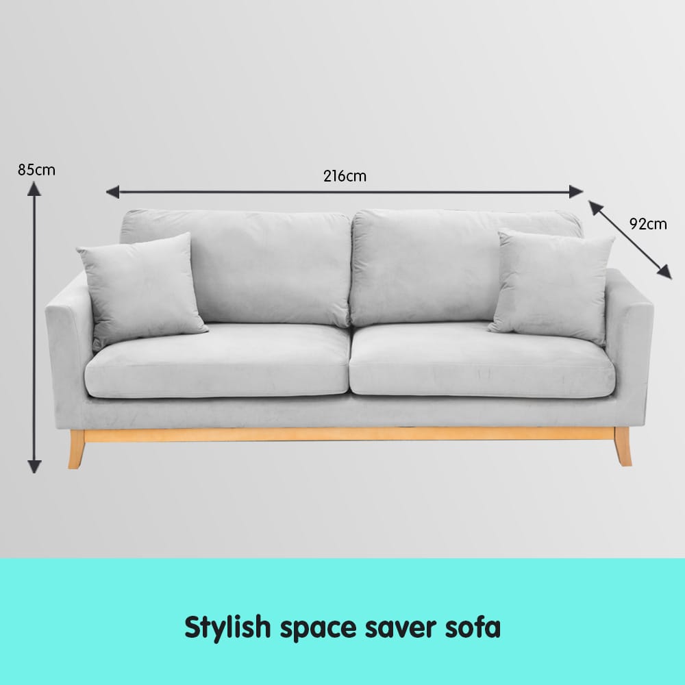 Grey Velvet Sofa Bed 216x92x85cm