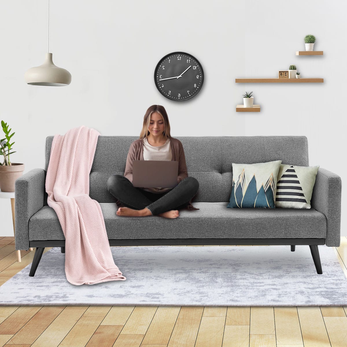 Grey Fabric 3-Seater Sofa Bed