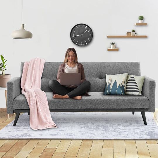 Grey Fabric 3-Seater Sofa Bed