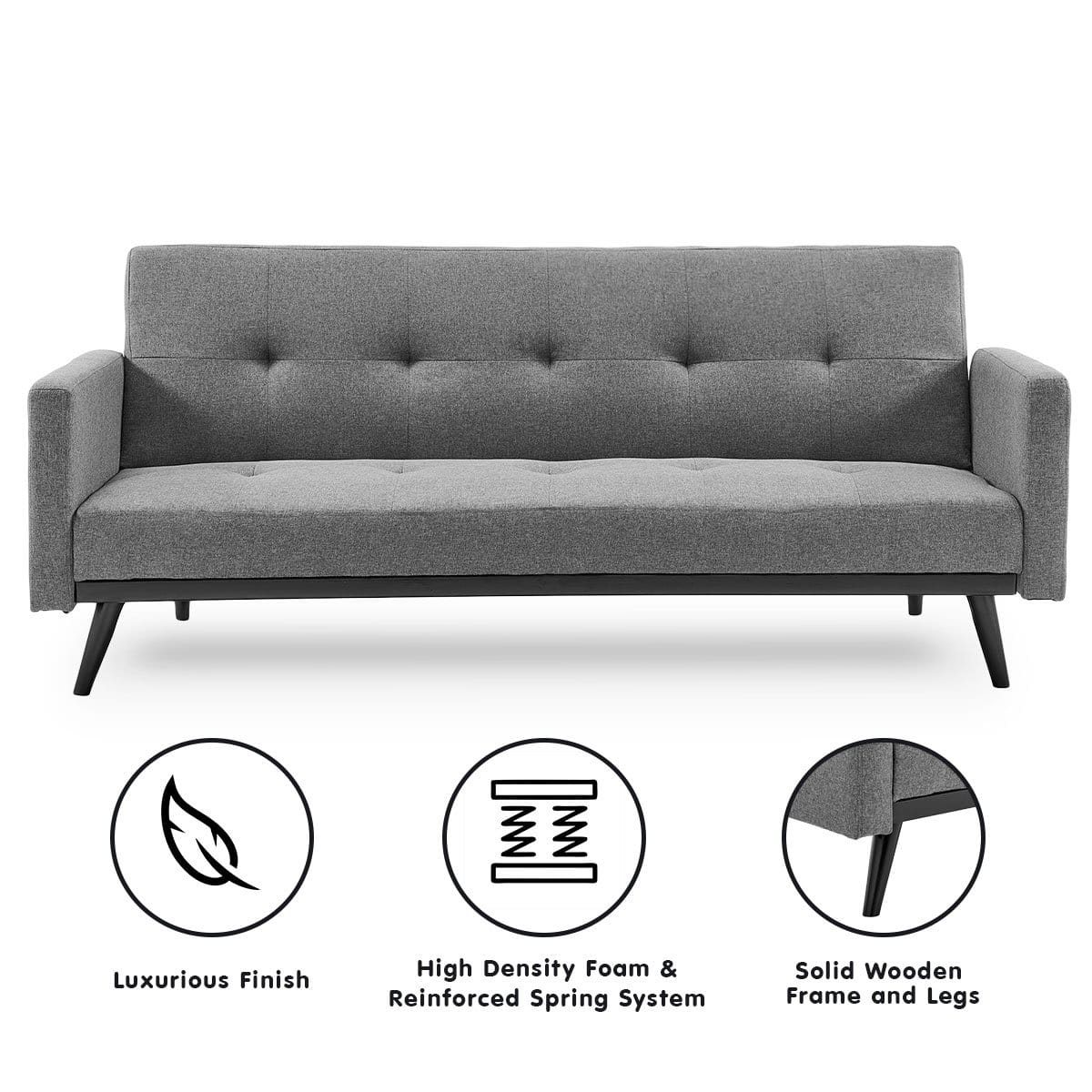 Grey Fabric 3-Seater Sofa Bed
