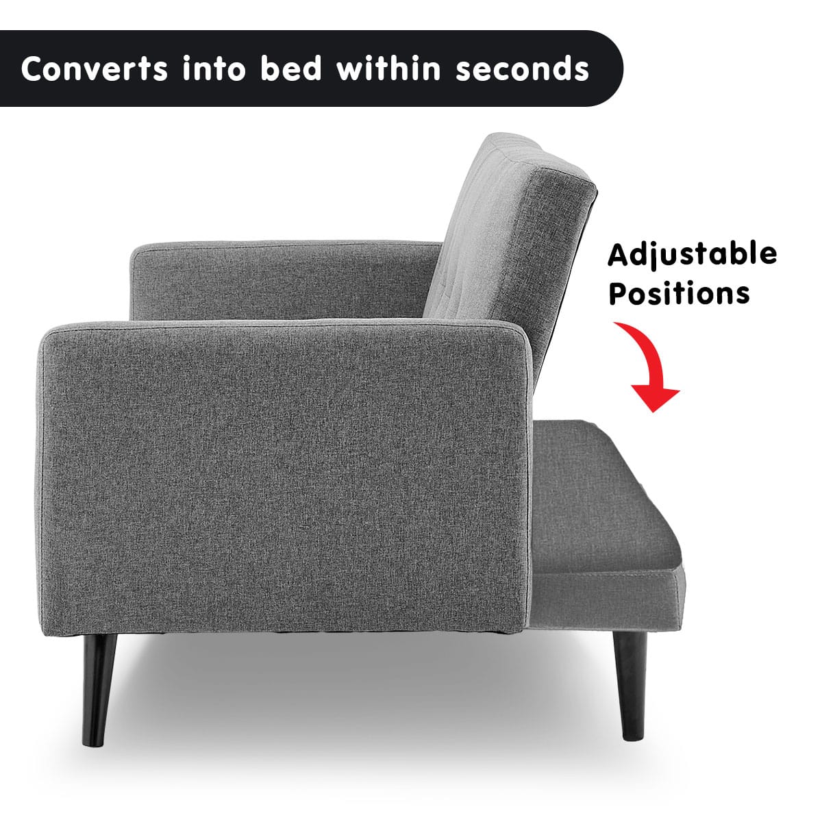 Grey Fabric 3-Seater Sofa Bed