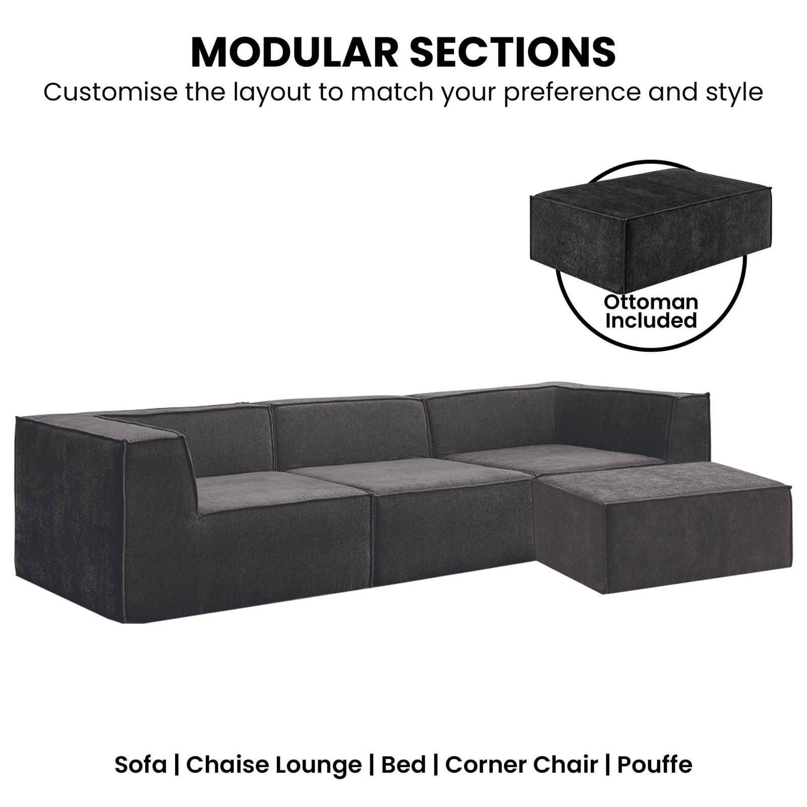 Black sofa 270x169x63cm, view 7