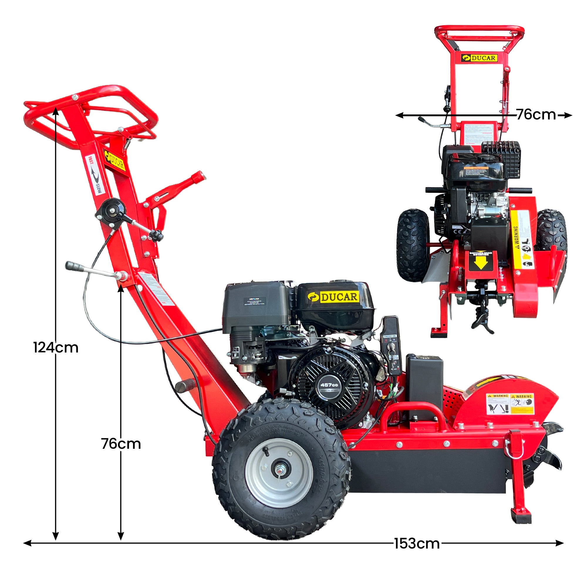 18HP 457cc Petrol Stump Grinder Key Start Tungsten Teeth Heavy Duty Machine