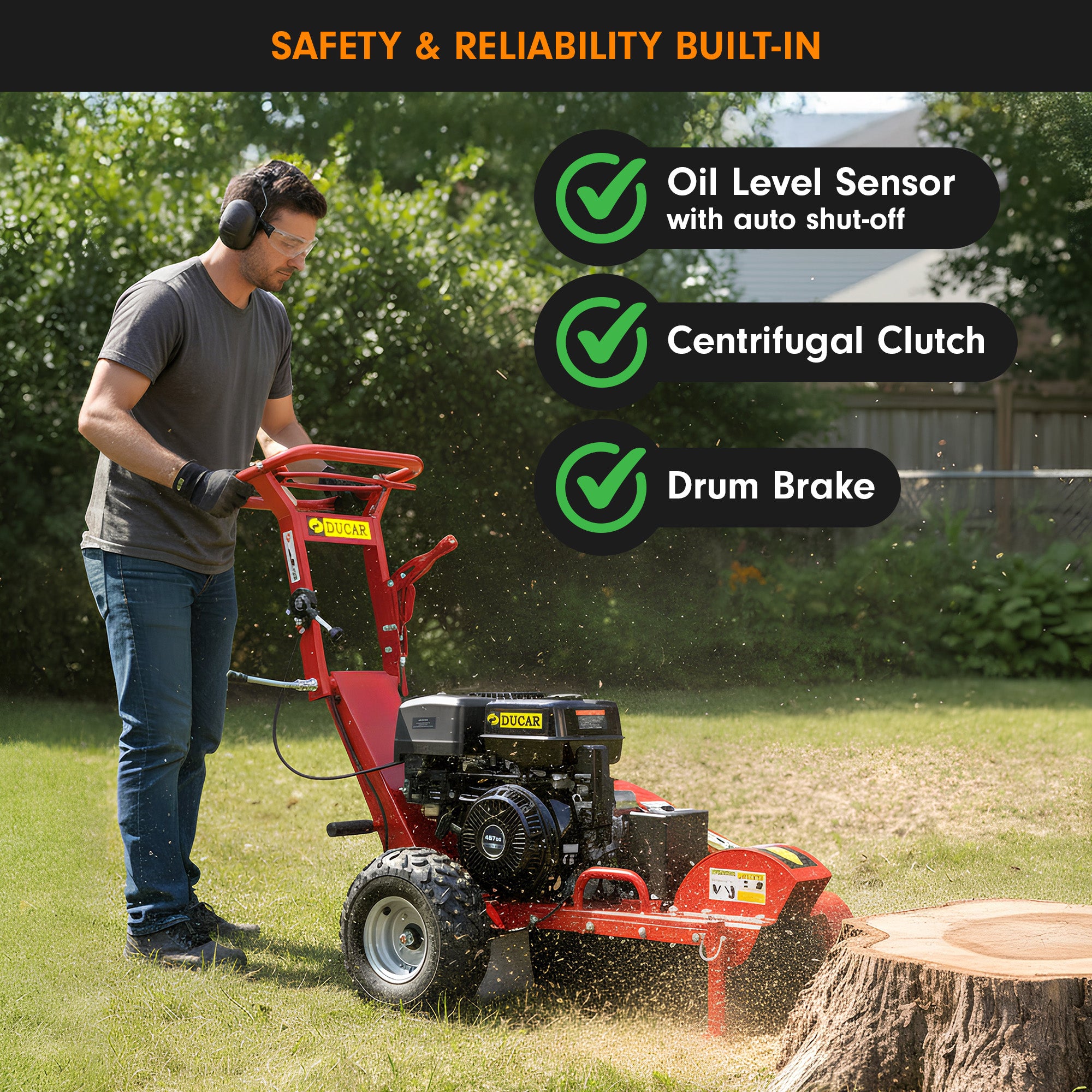 18HP 457cc Petrol Stump Grinder Key Start Tungsten Teeth Heavy Duty Machine