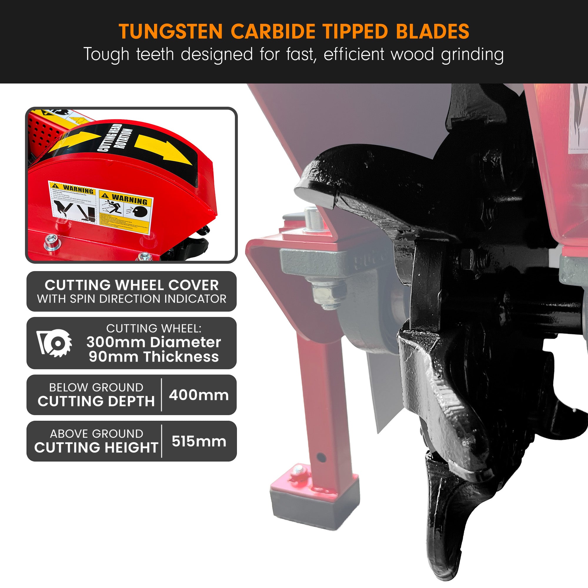 18HP 457cc Petrol Stump Grinder Key Start Tungsten Teeth Heavy Duty Machine