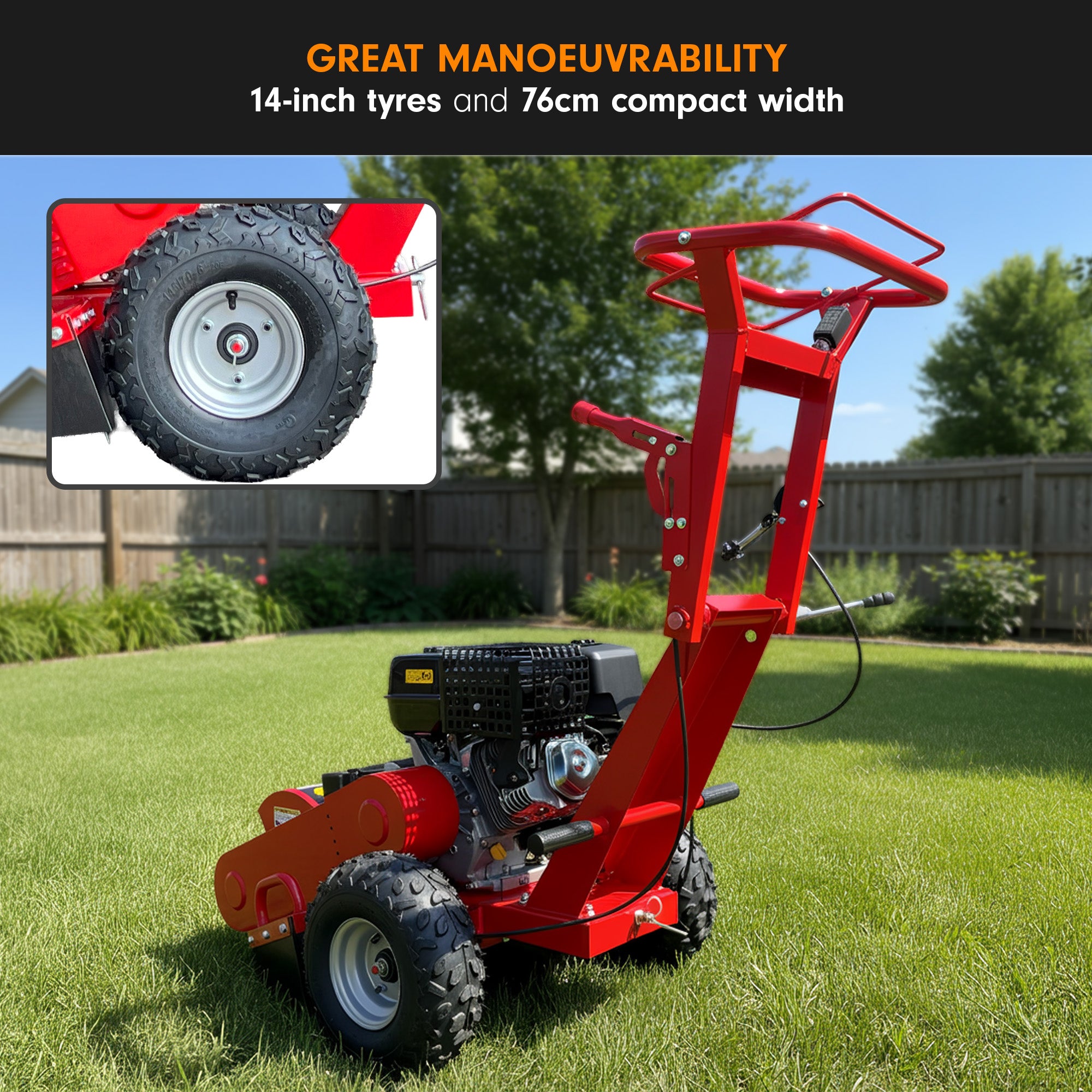 18HP 457cc Petrol Stump Grinder Key Start Tungsten Teeth Heavy Duty Machine