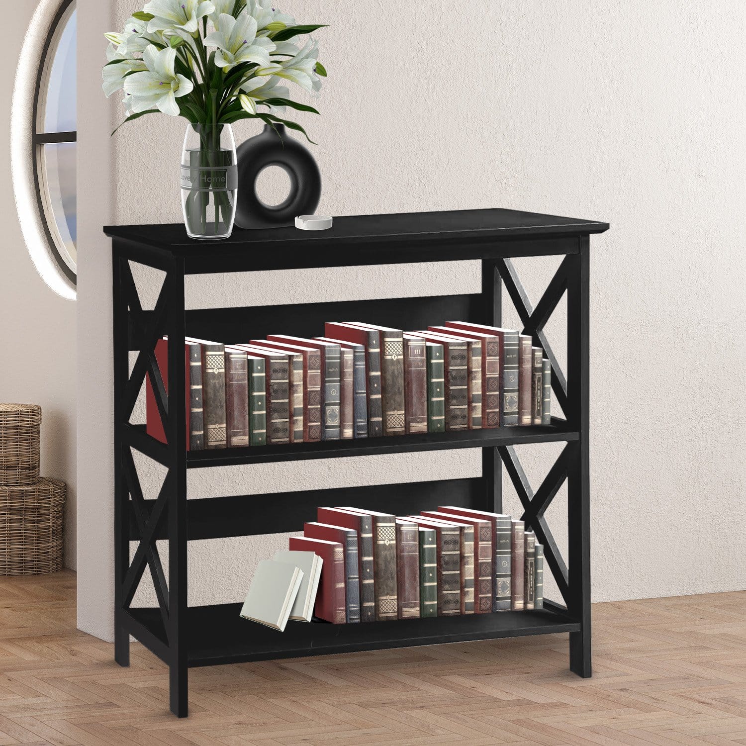 3-Tier Bookshelf Display Rack Black 80x30x82.5cm