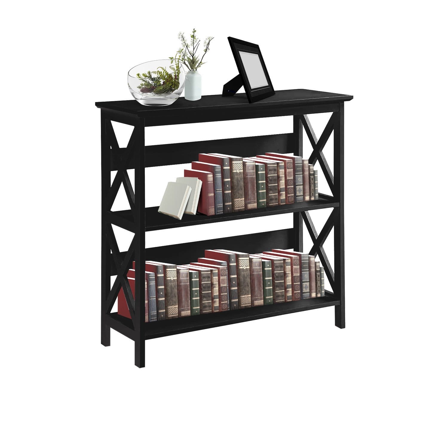3-Tier Bookshelf Display Rack Black 80x30x82.5cm