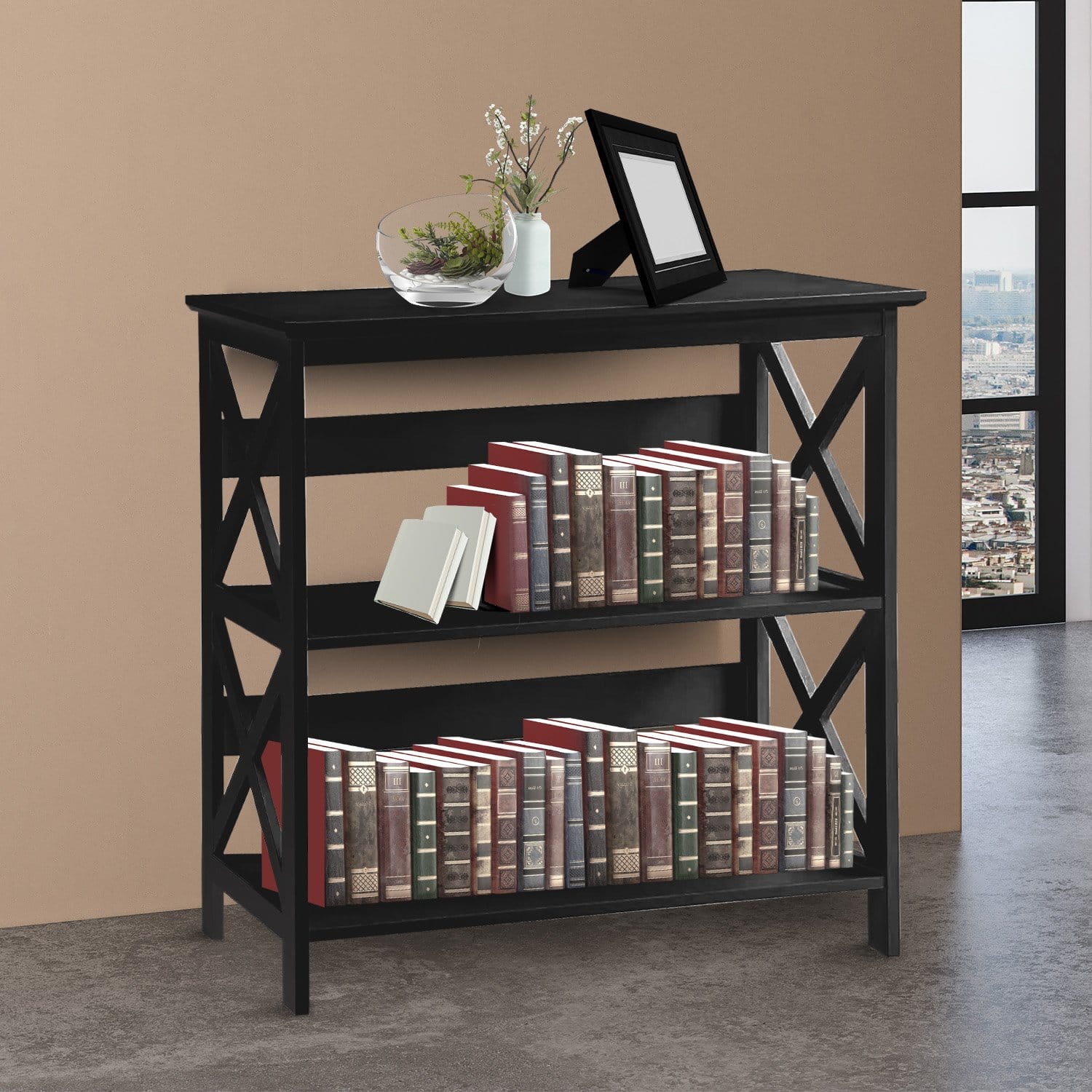 3-Tier Bookshelf Display Rack Black 80x30x82.5cm
