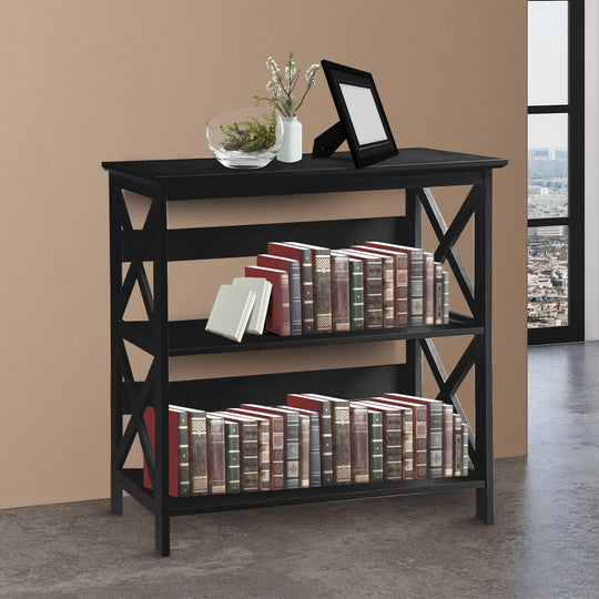 3-Tier Bookshelf Display Rack Black 80x30x82.5cm