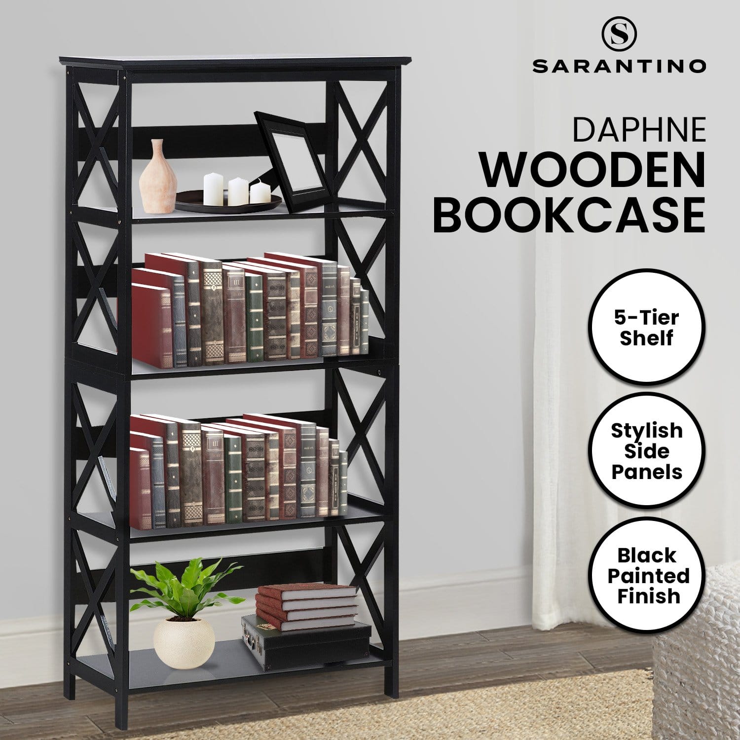 5 Tier Bookcase Modern 80x30x152cm