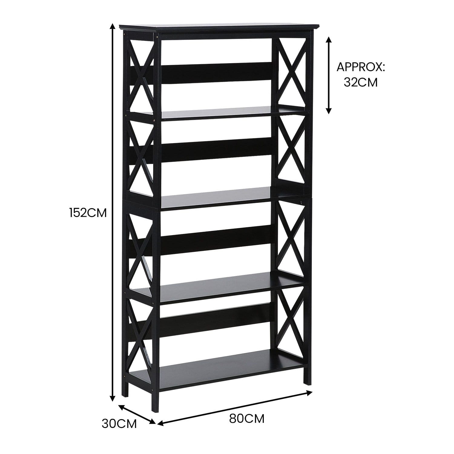 5 Tier Bookcase Modern 80x30x152cm