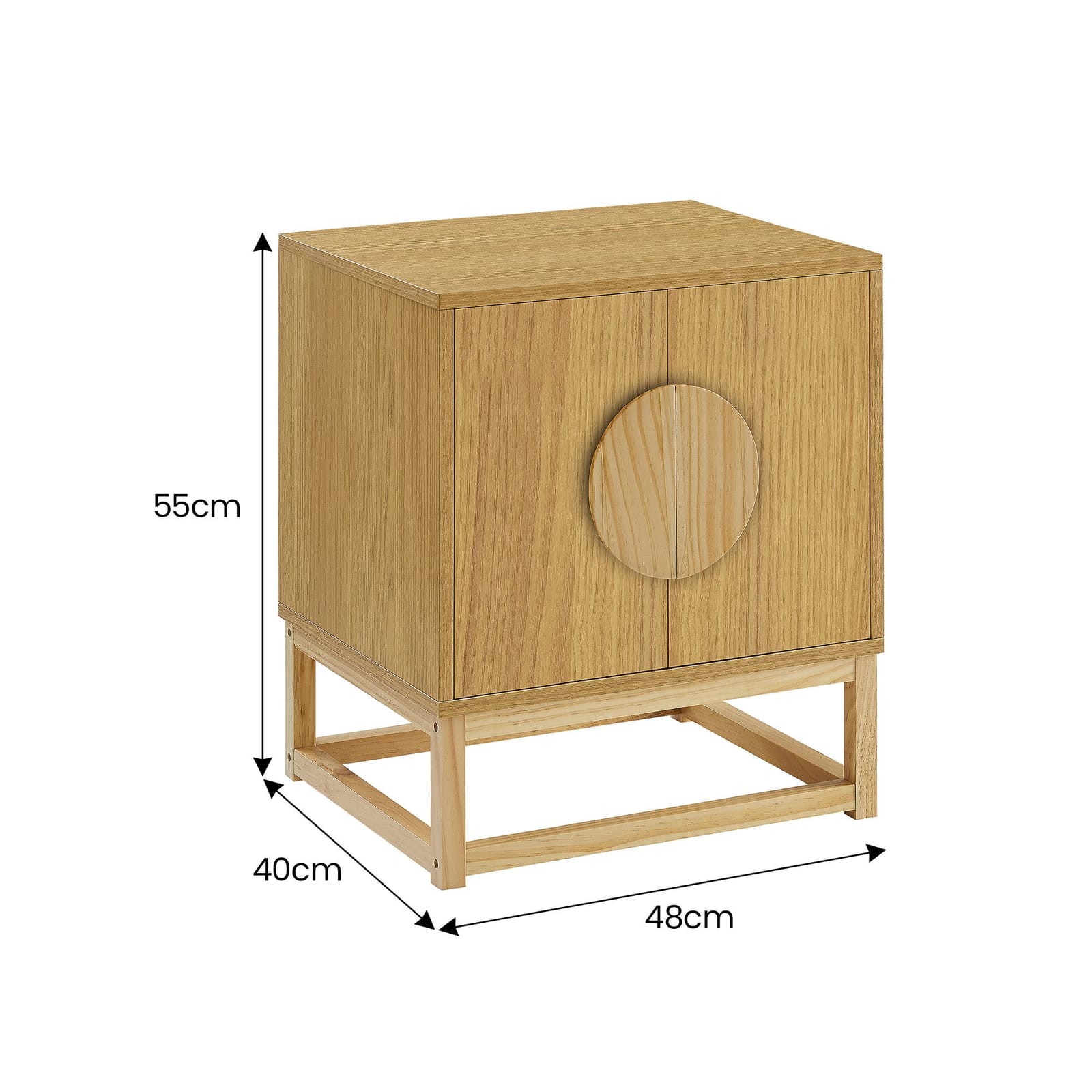 Bedside Table Natural Wood 48x40x55cm