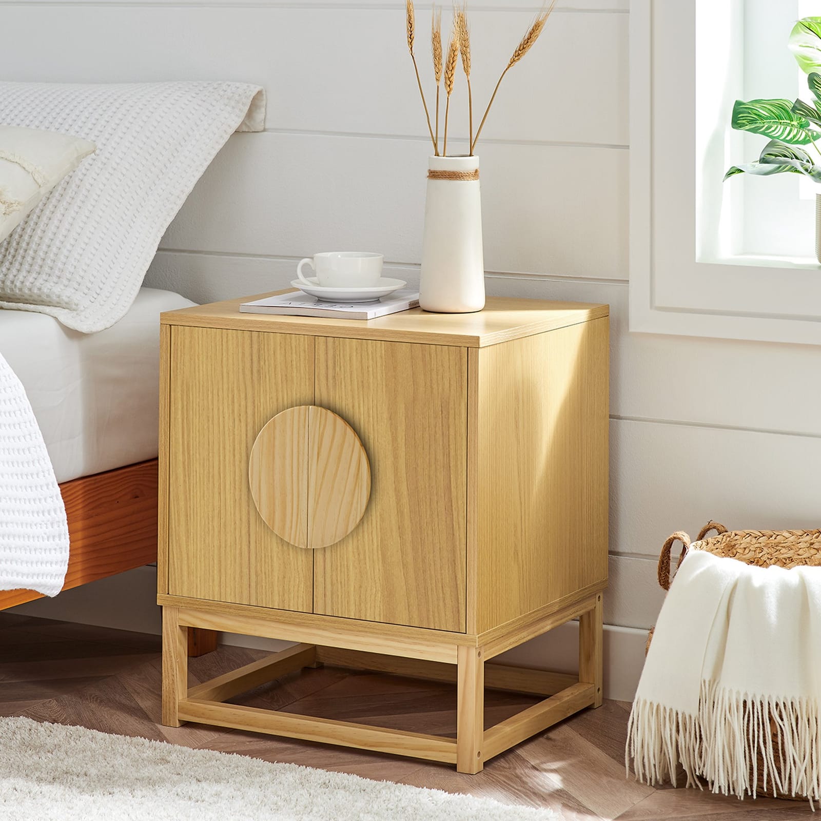Bedside Table Natural Wood 48x40x55cm