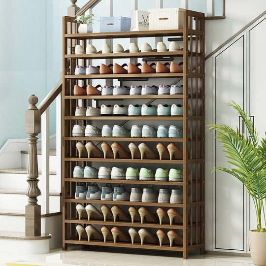6 Tier Tower Bamboo Wooden Shoe Rack Corner Shelf Stand