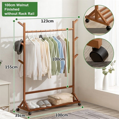 Portable Coat Stand Rack Rail With Shelf Bamboo Without Rack Rail Dark Brown