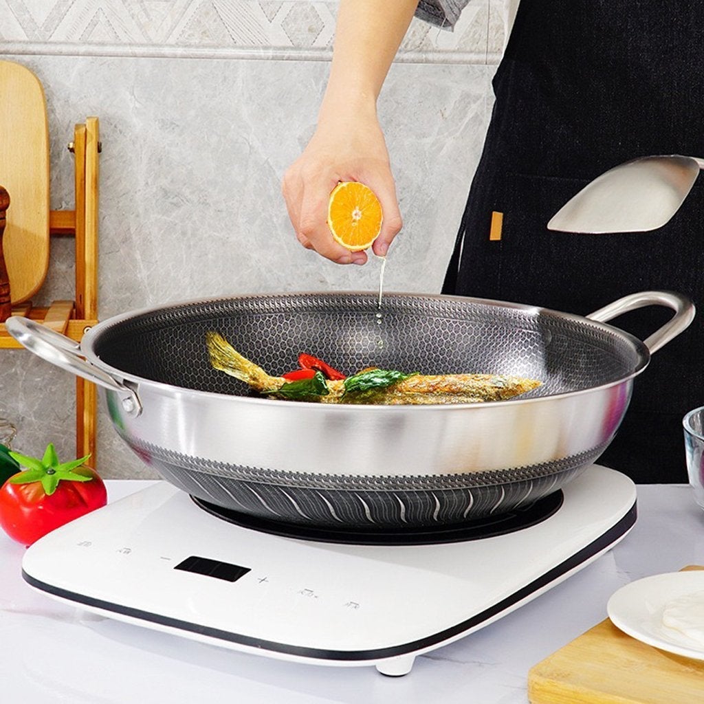 Stainless Steel 34Cm Non-Stick Stir Fry Cooking Double Ear Kitchen Double Sided