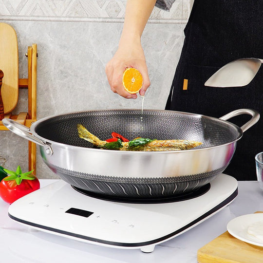 Stainless Steel 38Cm Double Ear Non-Stick Without Lid Honeycomb Double Sided No Lid | 38Cm