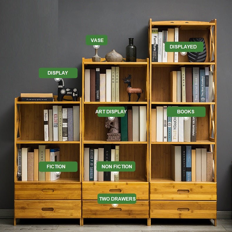 Bamboo Bookshelf Storage Rack Shelf Stand Bookcase Holder Display Drawers