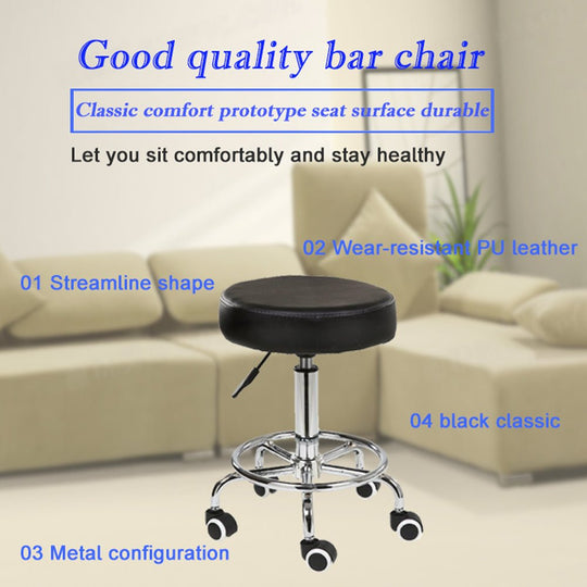 Salon Chair Bar Swivel Stool Office Roller Wheels Portable Height Adjust Leather - Table & Bar Stools