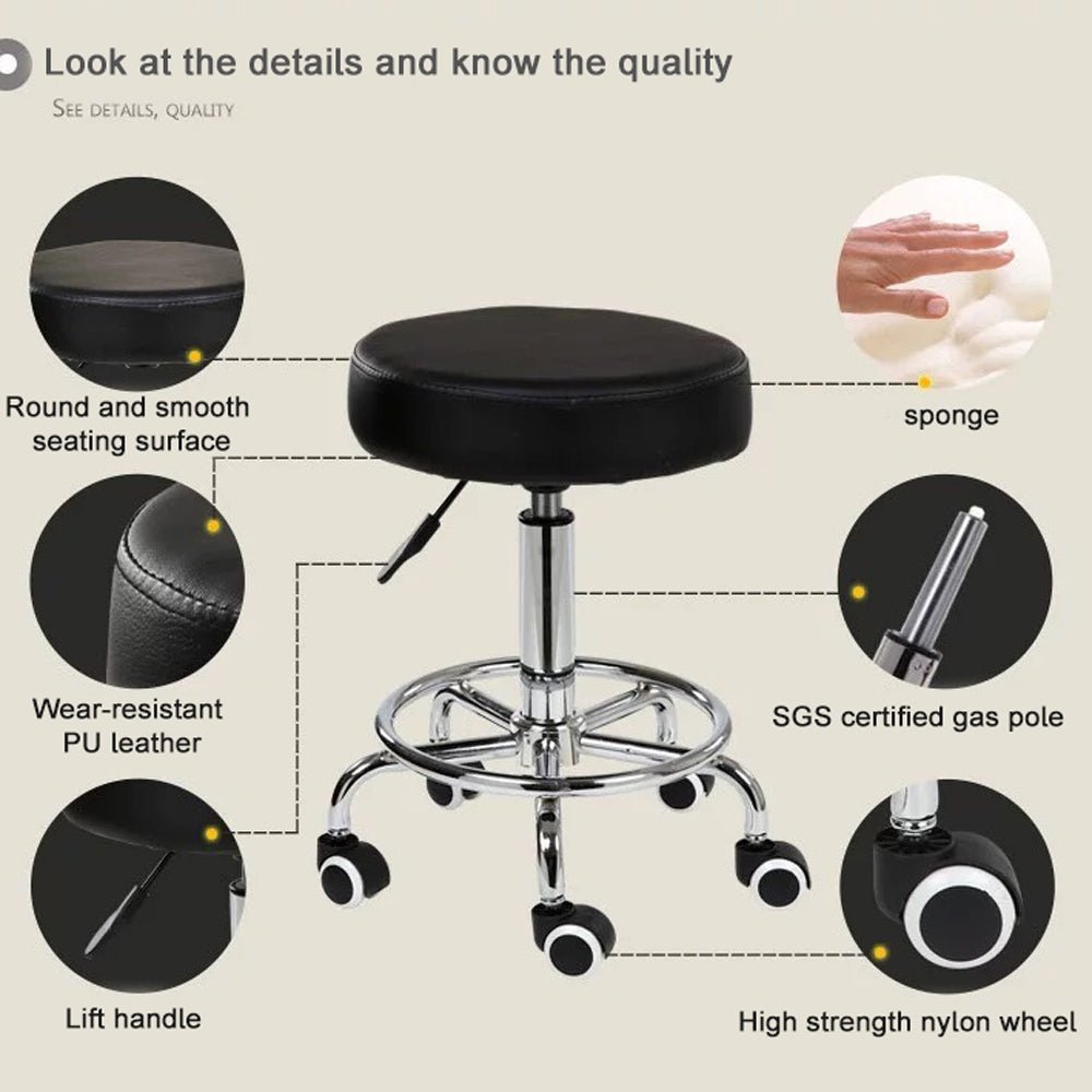 Salon Chair Bar Swivel Stool Office Roller Wheels Portable Height Adjust Leather