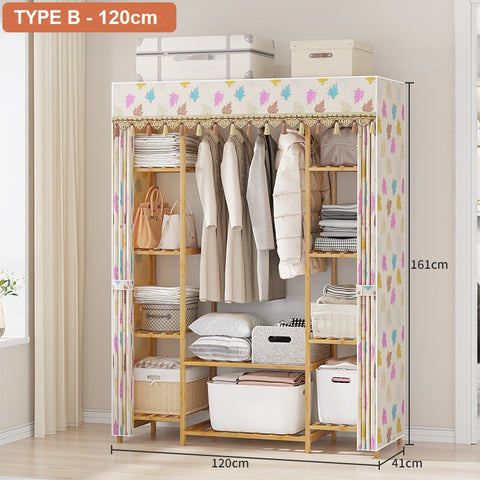 Bamboo Clothes Rack with Dustproof Cover - 120cm Width