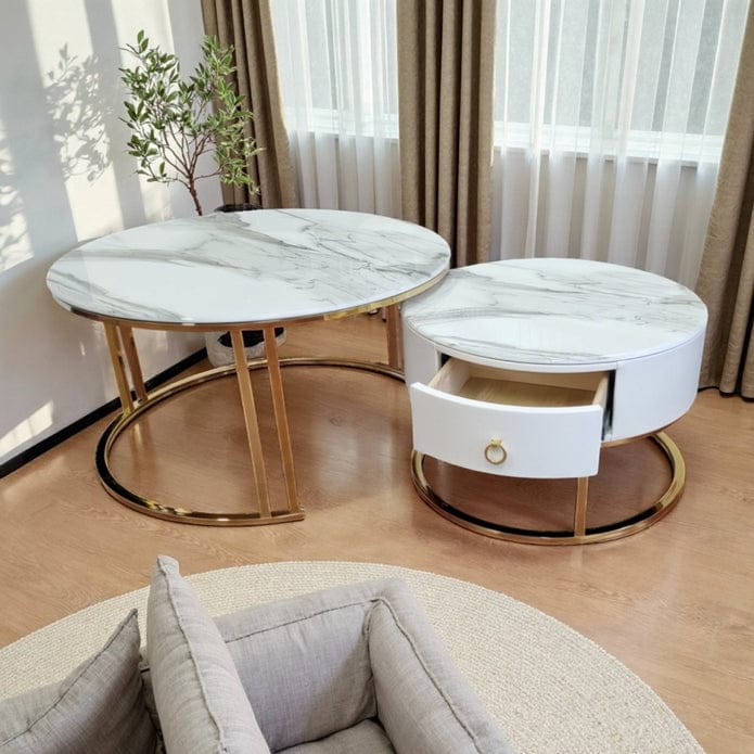 Marble Coffee Table Set Black 80x80x45cm