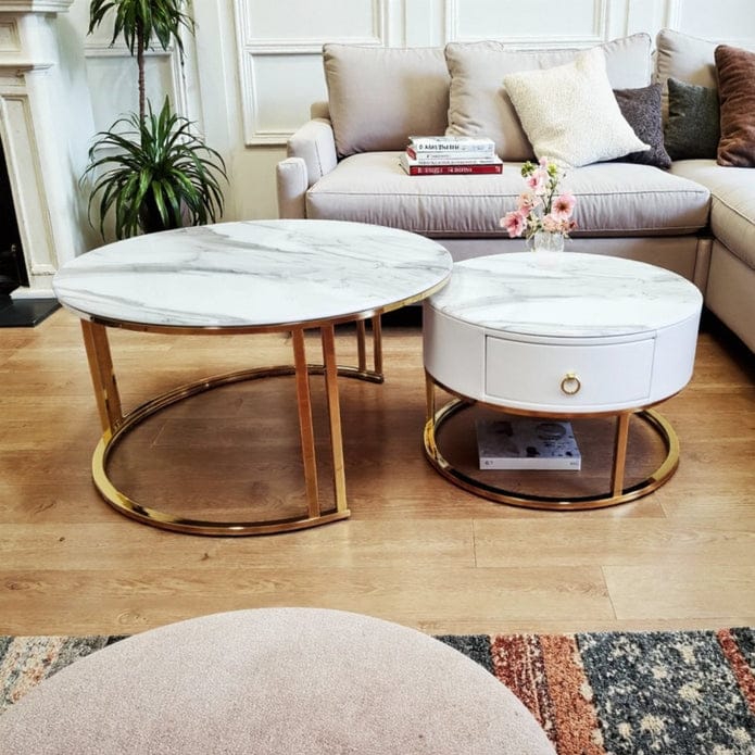 Marble Coffee Table Set Black 80x80x45cm