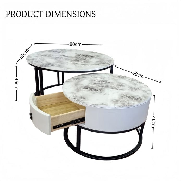 Marble Coffee Table Set Black 80x80x45cm