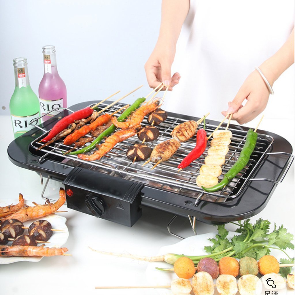 Portable Electric Bbq Grill Teppanyaki Smokeless Barbeque Pan Hot Plate Table Black