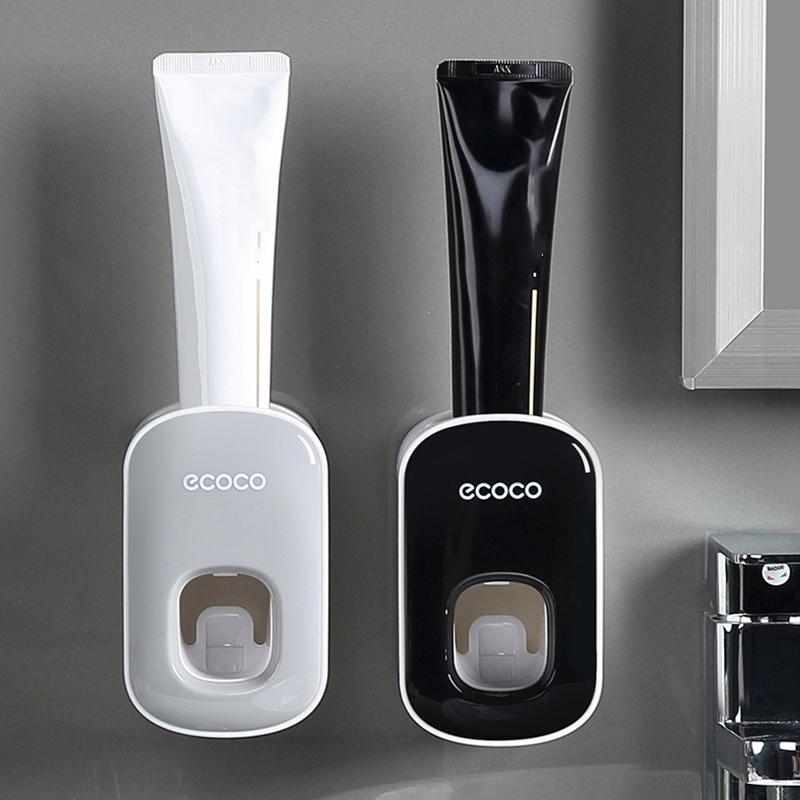 Wall Mount Automatic Toothpaste Dispenser Black Bathroom Organizer